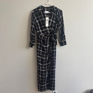 NWT Calvin Klein Black and White Plaid Wrap Dress